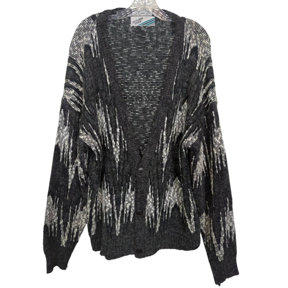 UNIFORM CODE black white Men's long sleeve Abstract Vintage 1990s‎ Cardigan XL